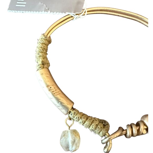 J. Jill Charm Bracelet Stone Glass Bead Antique Gold Tone Braided Cord Hook NWT - Picture 8 of 8